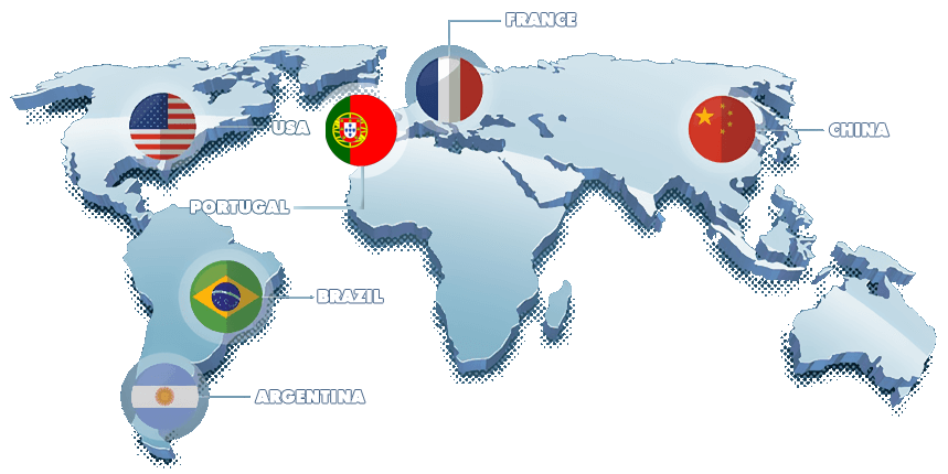 Presença Global - Brasil, Europa, Estados Unidos, China e Argentina